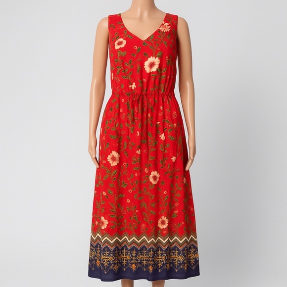 Just Found 1X Red Floral Boho Maxi Dress Sleeveless Chevron Hem Plus Size - Picture 2 of 7